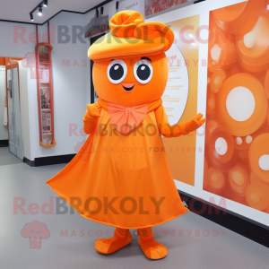 Orange Candy Box mascot costume character dressed with a Dress and Scarf clips