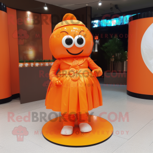 Orange Candy Box mascot costume character dressed with a Dress and Scarf clips