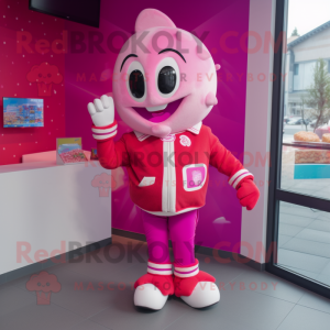 Magenta Ice Cream mascot costume character dressed with a Sweatshirt and Bow ties