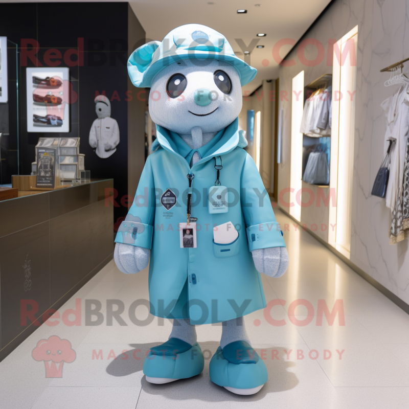 Cyan Doctor mascot costume character dressed with a Parka and Pocket squares