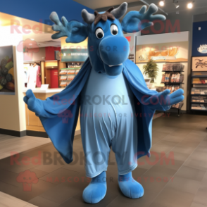 Blue Elk mascot costume character dressed with a Capri Pants and Wraps