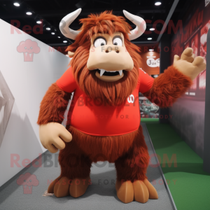 Red Yak mascot costume character dressed with a Poplin Shirt and Shoe laces