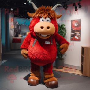 Red Yak mascot costume character dressed with a Poplin Shirt and Shoe laces