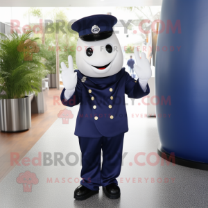 Navy Pepper mascot costume character dressed with a Suit Pants and Bracelets