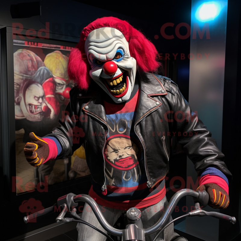 nan Evil Clown mascot costume character dressed with a Biker Jacket and Beanies