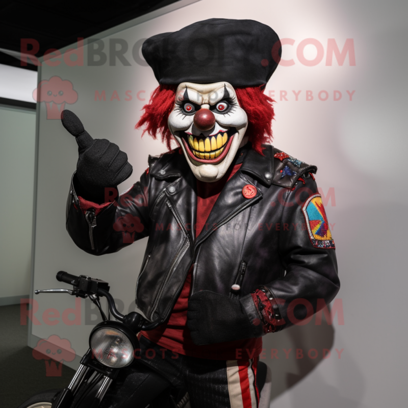nan Evil Clown mascot costume character dressed with a Biker Jacket and Beanies