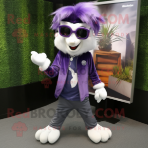 Purple Skunk mascot costume character dressed with a Jeans and Eyeglasses