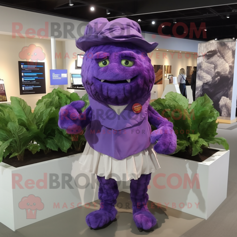 Purple Cabbage mascot costume character dressed with a Button-Up Shirt and Wraps