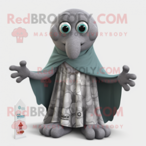 Gray Octopus mascot costume character dressed with a Long Sleeve Tee and Shawls