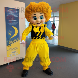 Yellow Irish Dancer mascot costume character dressed with a Dress Pants and Pocket squares