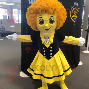 Yellow Irish Dancer mascot costume character dressed with a Dress Pants and Pocket squares