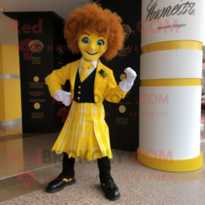 Yellow Irish Dancer mascot costume character dressed with a Dress Pants and Pocket squares