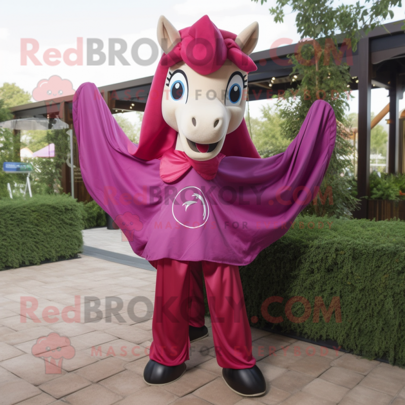 Magenta Horseshoe mascot costume character dressed with a Blouse and Wraps