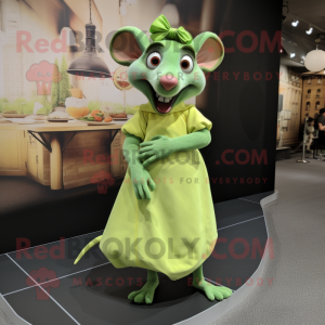 Lime Green Ratatouille mascot costume character dressed with a Skirt and Handbags