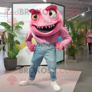 Rosa Piranha maskot drakt...