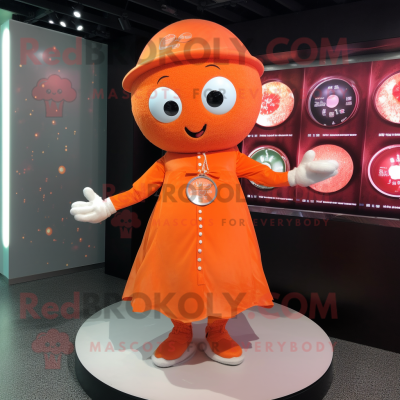 Orange Apricot mascot costume character dressed with a Mini Skirt and Bracelet watches