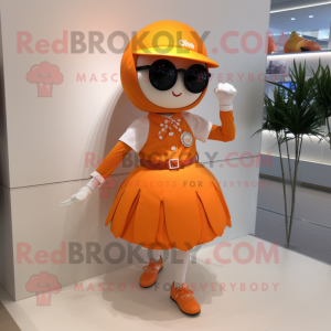 Orange Apricot mascot costume character dressed with a Mini Skirt and Bracelet watches