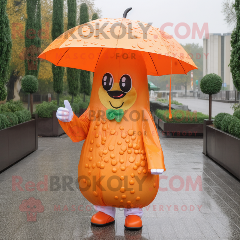 Orange Falafel mascot costume character dressed with a Raincoat and Earrings