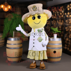 White Grape mascot costume character dressed with a Shift Dress and Hat pins