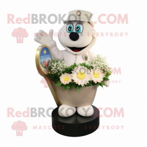 Cream Bouquet Of Flowers mascot costume character dressed with a Vest and Bracelet watches
