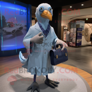 Sky Blue Gull mascot costume character dressed with a Dress Shirt and Wallets
