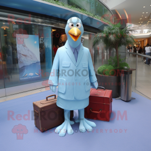 Sky Blue Gull mascot costume character dressed with a Dress Shirt and Wallets