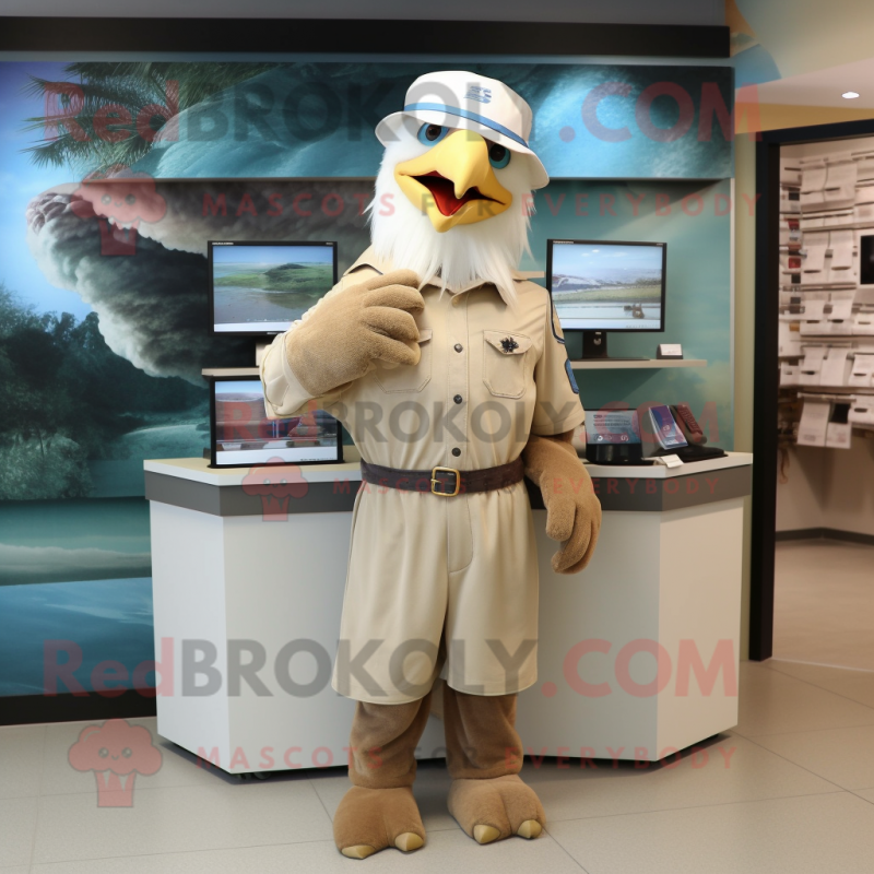 Beige Bald Eagle mascot costume character dressed with a Pleated Skirt and Caps