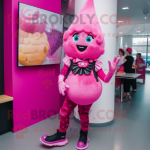 Magenta Ice Cream Cone mascot costume character dressed with a Leggings and Gloves