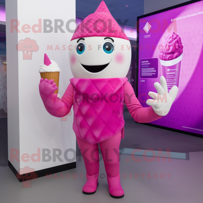 Magenta Ice Cream Cone mascot costume character dressed with a Leggings and  Gloves