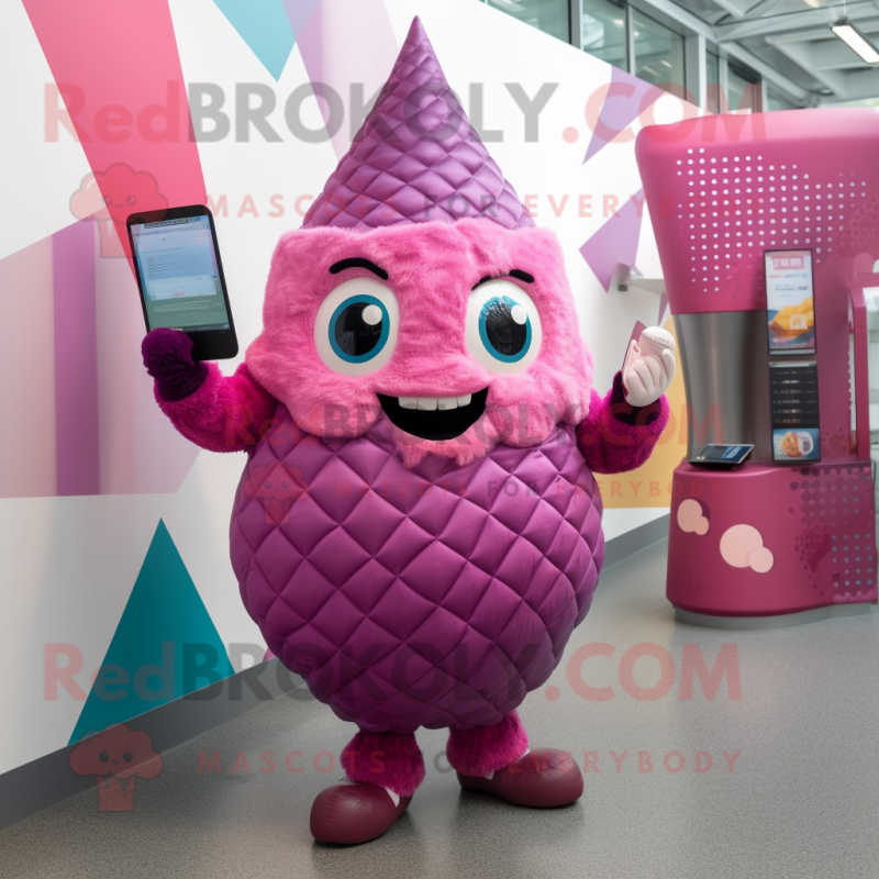 Magenta Ice Cream Cone mascot costume character dressed with a Leggings and Gloves