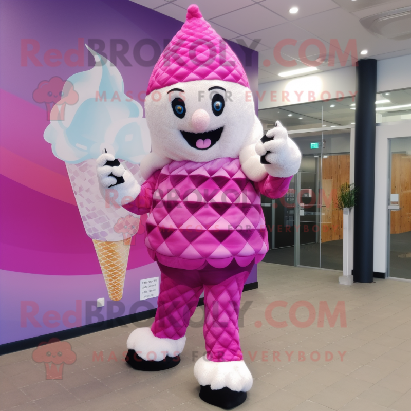 Magenta Ice Cream Cone mascot costume character dressed with a Leggings and  Gloves