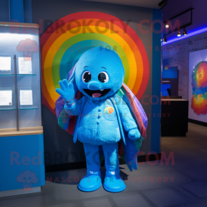 Blue Rainbow mascot costume character dressed with a Coat and Ties