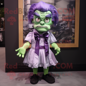 Lavender Frankenstein mascot costume character dressed with a Mini Skirt and Bow ties