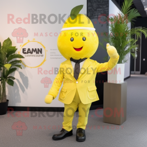 nan Lemon mascot costume character dressed with a Suit Pants and Headbands