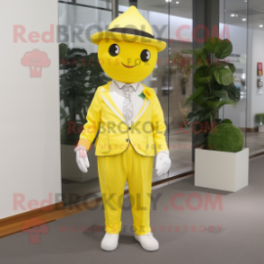 nan Lemon mascot costume character dressed with a Suit Pants and Headbands