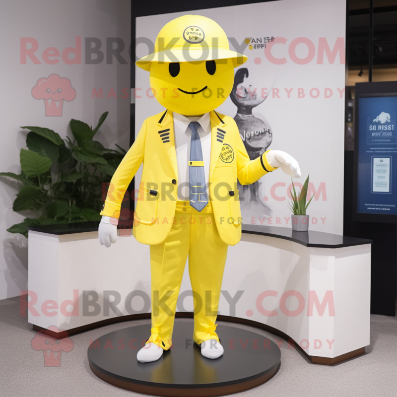nan Lemon mascot costume character dressed with a Suit Pants and Headbands