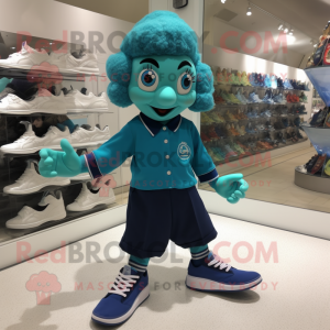 Teal Irish Dancing Shoes mascot costume character dressed with a Polo Tee and Shoe clips
