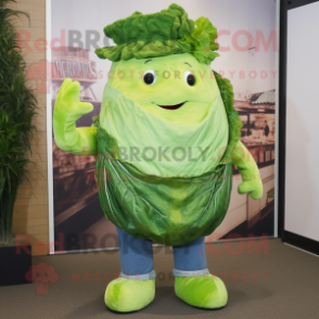 Green Corned Beef And Cabbage mascot costume character dressed with a Jeans and Gloves