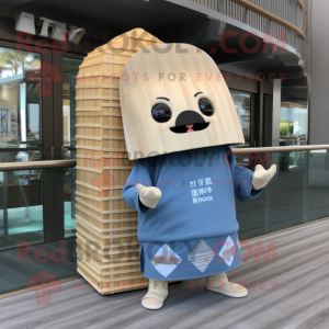 Beige Dim Sum mascot costume character dressed with a Board Shorts and Wraps