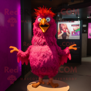 Magenta Tandoori Chicken mascot costume character dressed with a Mini Dress and Gloves