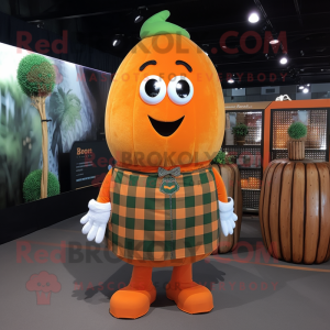 Orange Cucumber mascot costume character dressed with a Flannel Shirt and Brooches