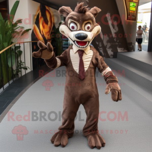 Brown Chupacabra mascot costume character dressed with a Suit Pants and Anklets