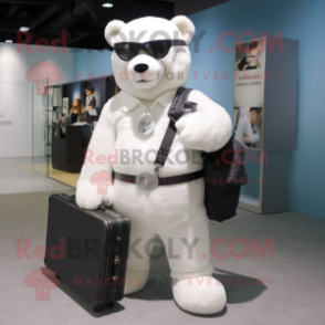White Teddy Bear mascot costume character dressed with a Vest and Briefcases