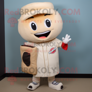 Beige Sushi mascot costume character dressed with a Baseball Tee and Wallets