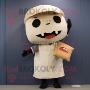 Beige Sushi mascot costume character dressed with a Baseball Tee and Wallets