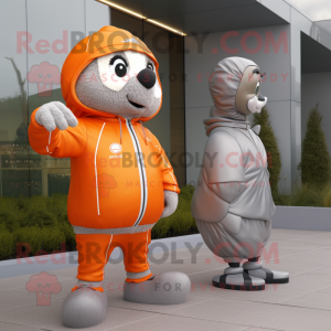 Silver Orange mascot costume character dressed with a Windbreaker and Watches