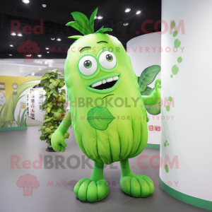 Lime Green Beanstalk mascot costume character dressed with a Bodysuit and Clutch bags