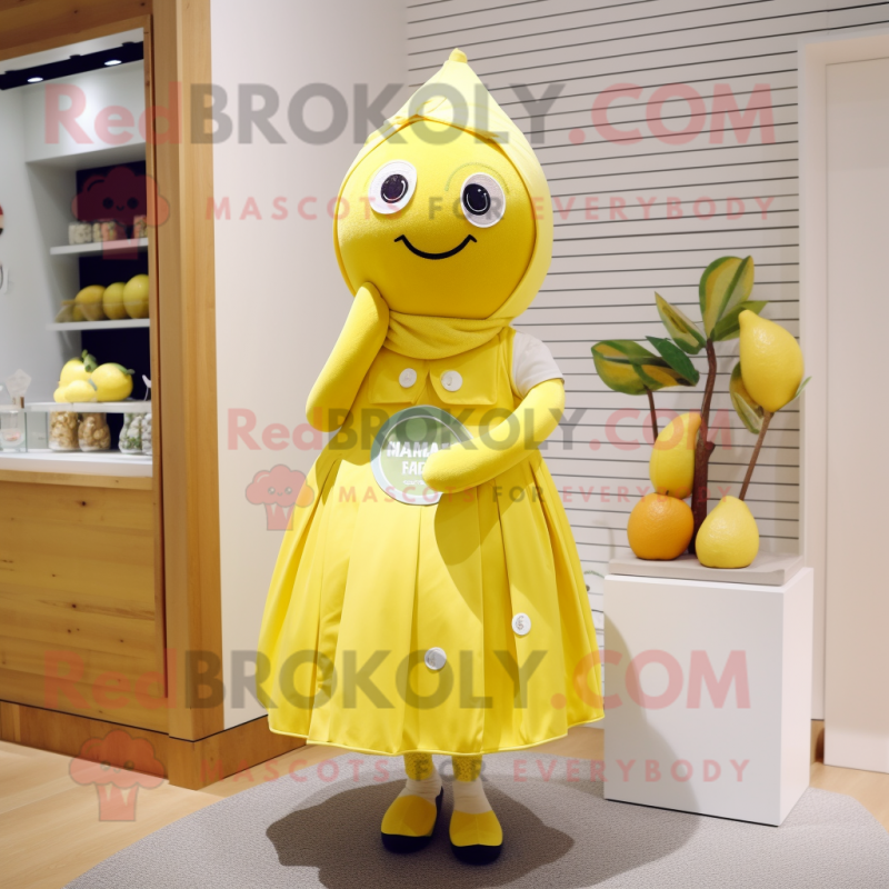 nan Lemon mascot costume character dressed with a A-Line Dress and Wraps