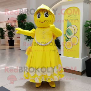 nan Lemon mascot costume character dressed with a A-Line Dress and Wraps