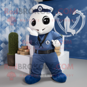 Navy Hydra mascot costume character dressed with a Poplin Shirt and Anklets